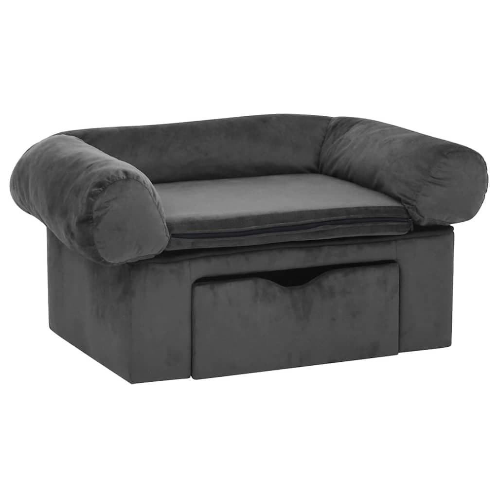 Divano per Cani con Cassetto Grigio Scuro 75x50x38cm in Peluche — miniatura 2 di 7