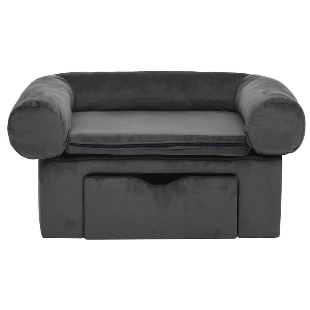 Divano per Cani con Cassetto Grigio Scuro 75x50x38cm in Peluche — miniatura 3 di 7