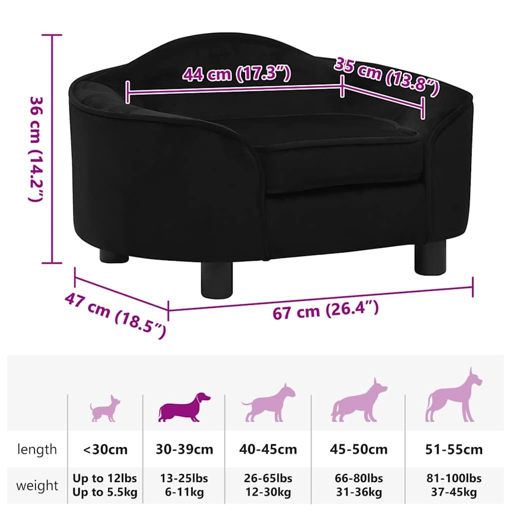 Divano per Cani Nero 67x47x36 cm in Peluche — miniatura 6 di 6