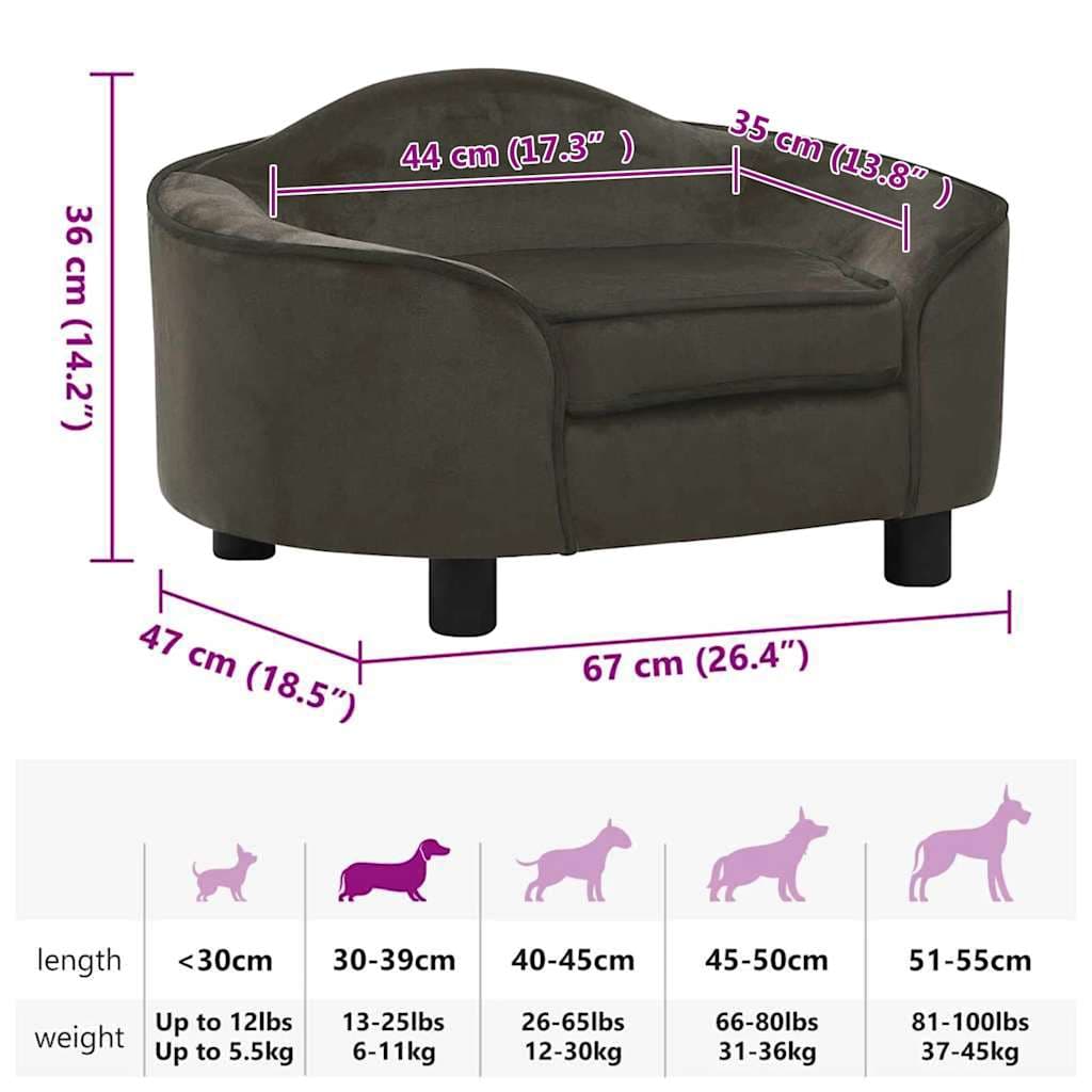 Divano per Cani Grigio Scuro 67x47x36 cm in Peluche — miniatura 6 di 6