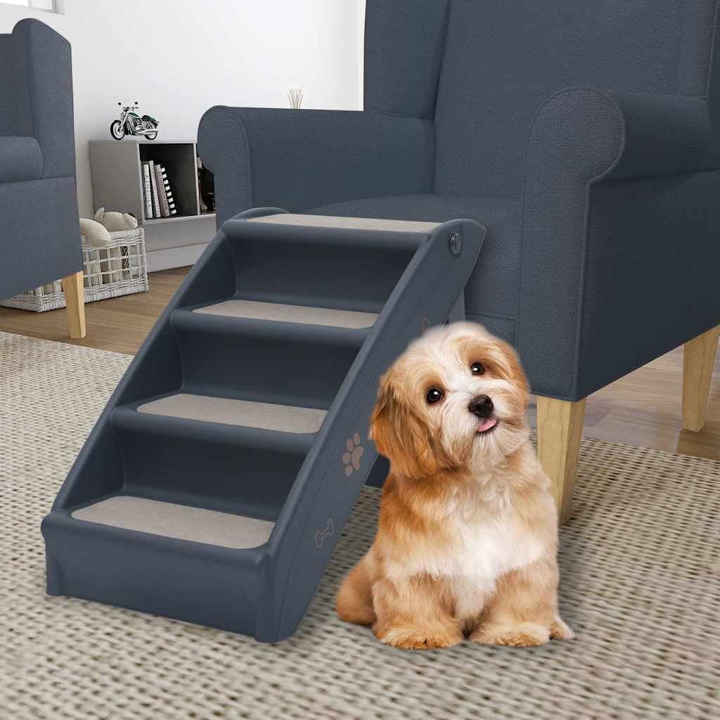 Scala per Cani Pieghevole con 4 Gradini Grigio Scuro — miniatura 1 di 8