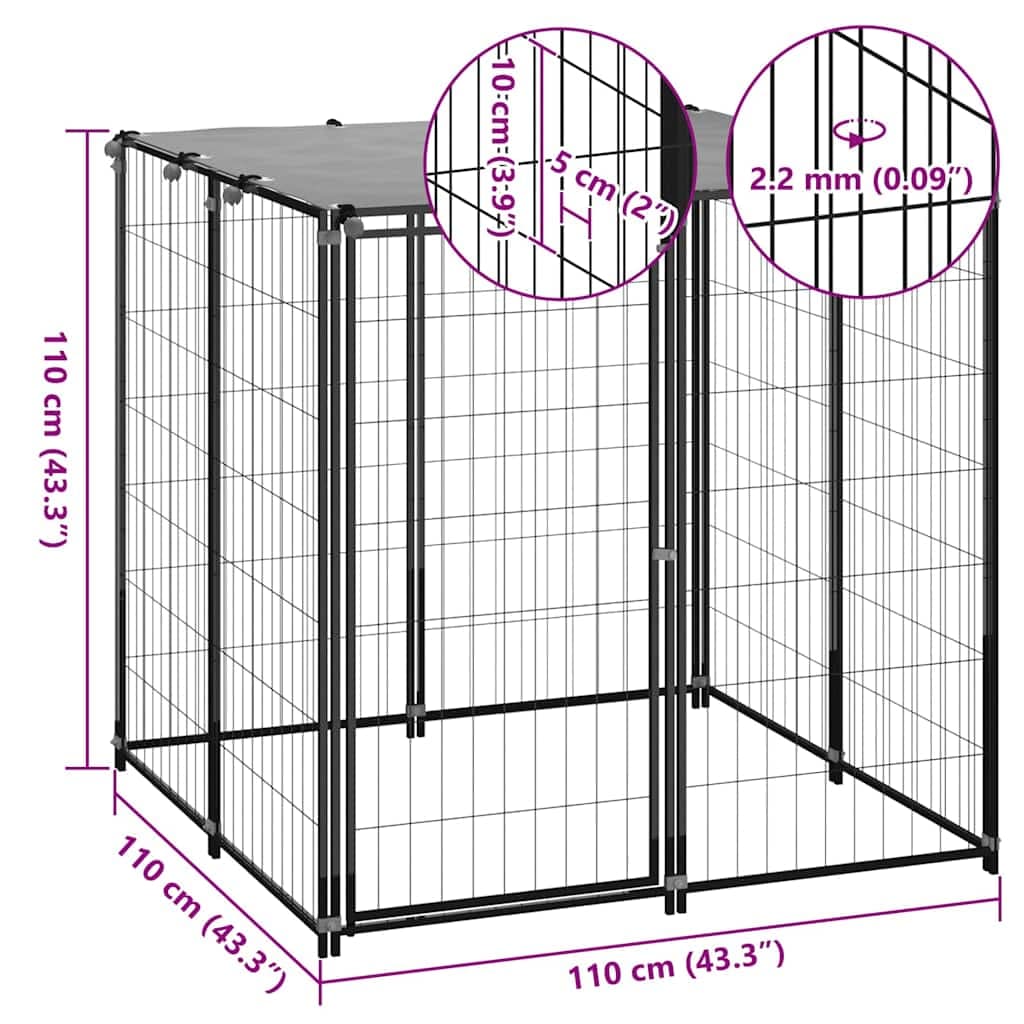 Gabbia per Cani Nera 110x110x110 cm in Acciaio — miniatura 4 di 4