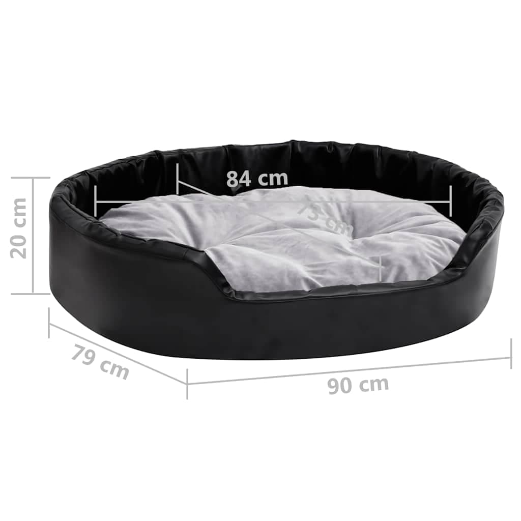Lettino per Cani Nero e Grigio 90x79x20 cm Peluche e Similpelle — miniatura 7 di 7