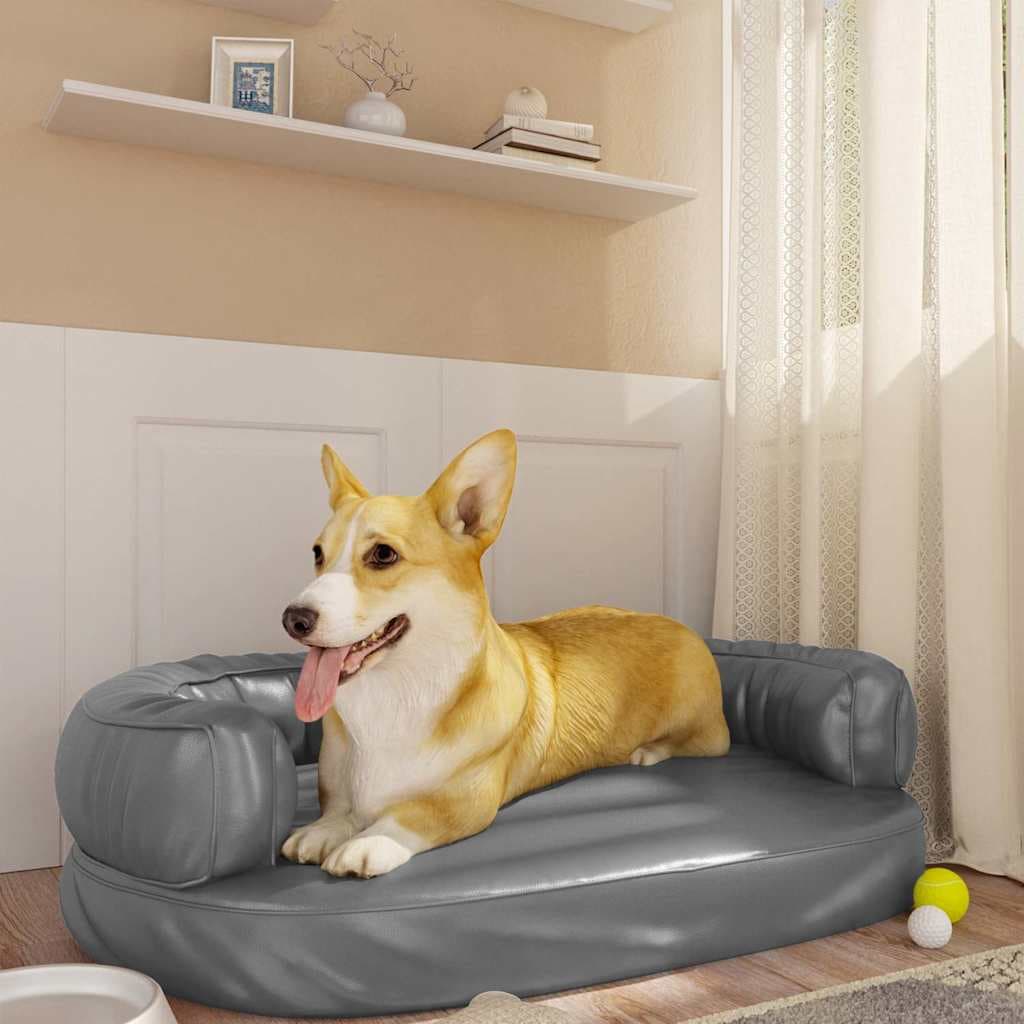 Letto per Cani Ergonomico Gommapiuma Grigio 75x53 cm Similpelle — miniatura 1 di 6