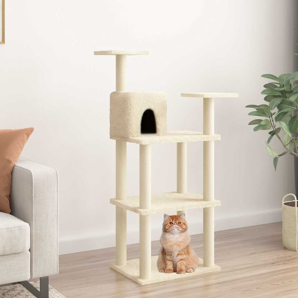Albero per Gatti con Tiragraffi in Sisal Crema 118,5 cm — miniatura 1 di 8