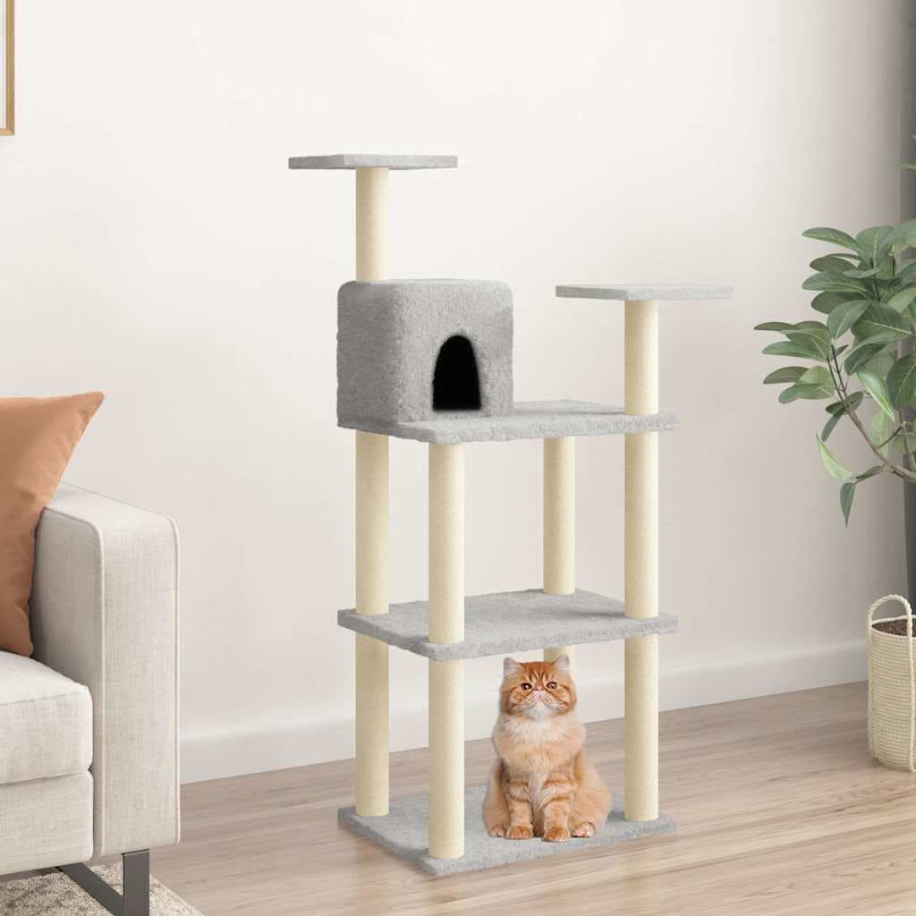 Albero per Gatti con Tiragraffi in Sisal Grigio Chiaro 118,5 cm — miniatura 1 di 8