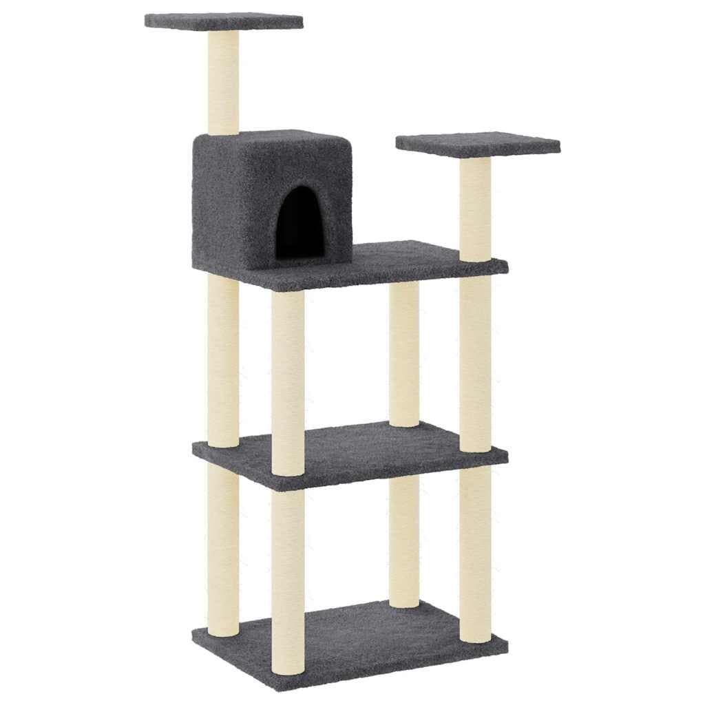 Albero per Gatti con Tiragraffi in Sisal Grigio Scuro 118,5 cm — miniatura 2 di 8