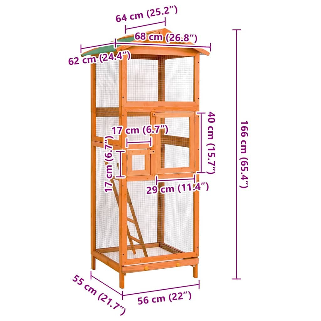 Gabbia per Uccelli 68x62x166 cm in Legno di Abete — miniatura 6 di 7