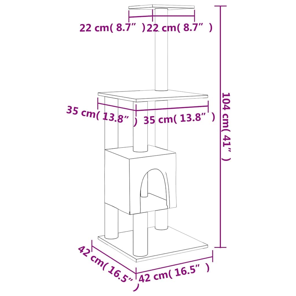 Albero per Gatti con Tiragraffi in Sisal Grigio Chiaro 104 cm — miniatura 5 di 6