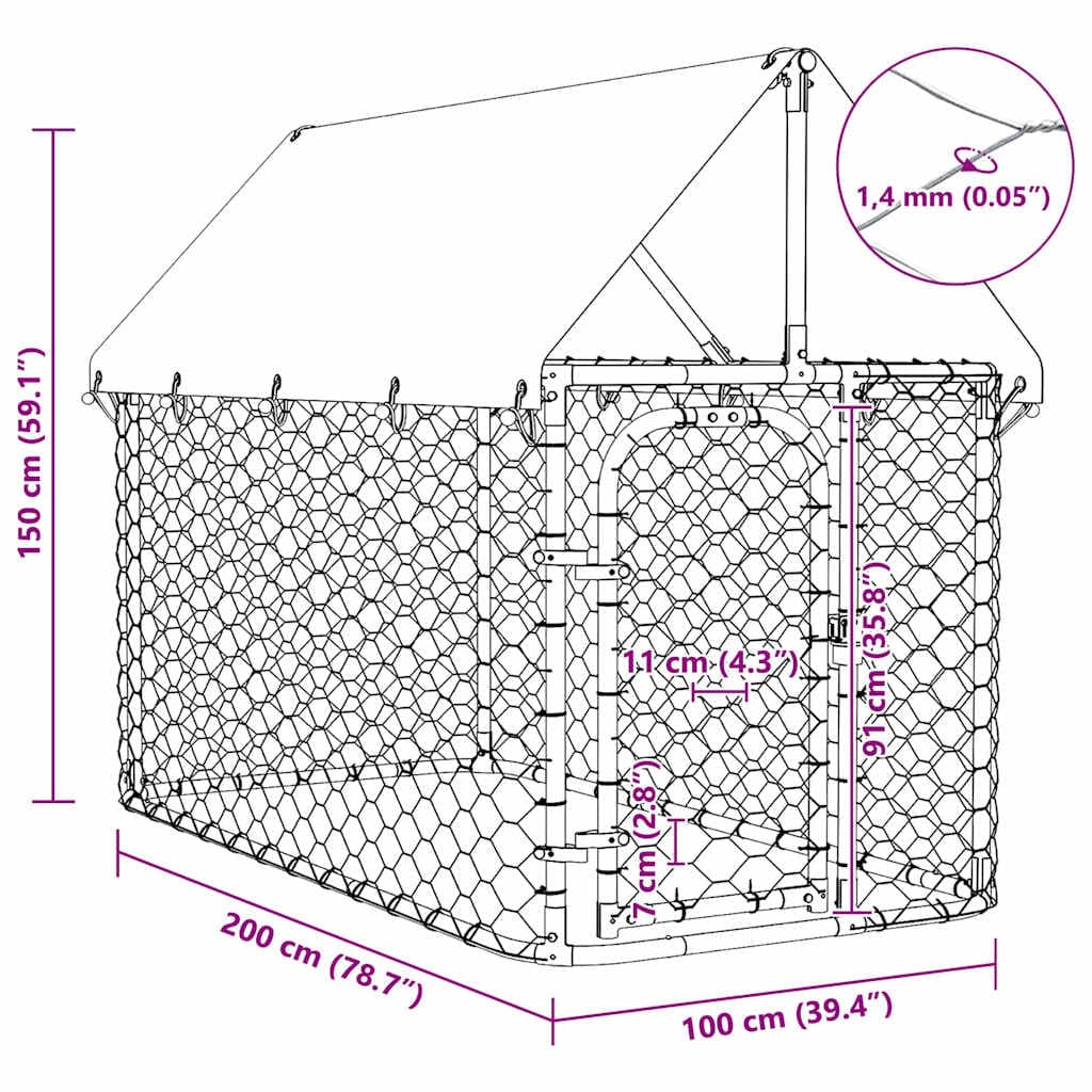 Gabbia per Cani da Esterno con Tetto 200x100x150 cm — miniatura 9 di 10
