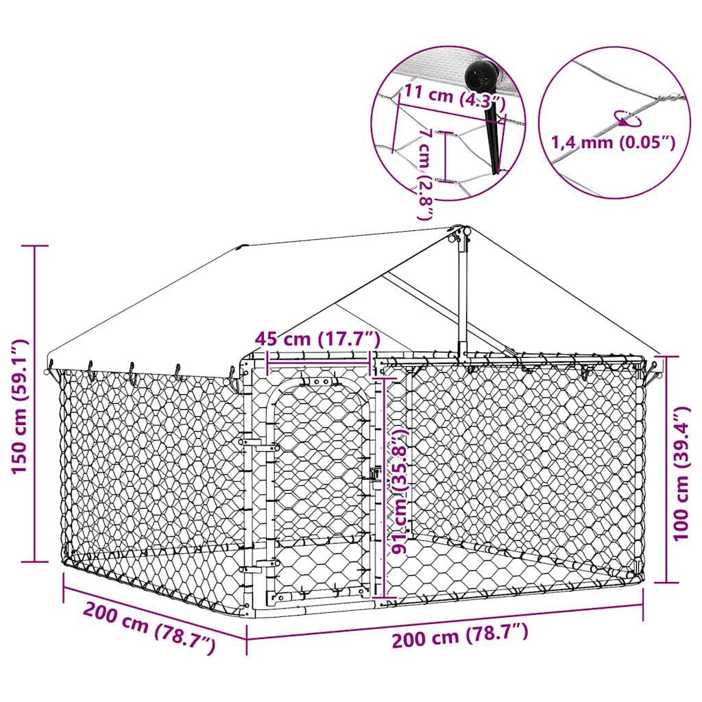 Gabbia per Cani da Esterno con Tetto 200x200x150 cm — foto 12 di 12