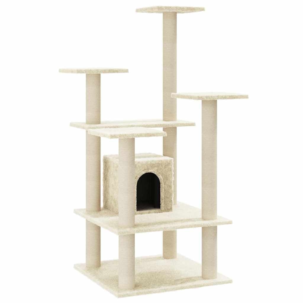 Albero per Gatti con Pali Tiragraffi in Sisal Crema 110 cm — miniatura 2 di 8