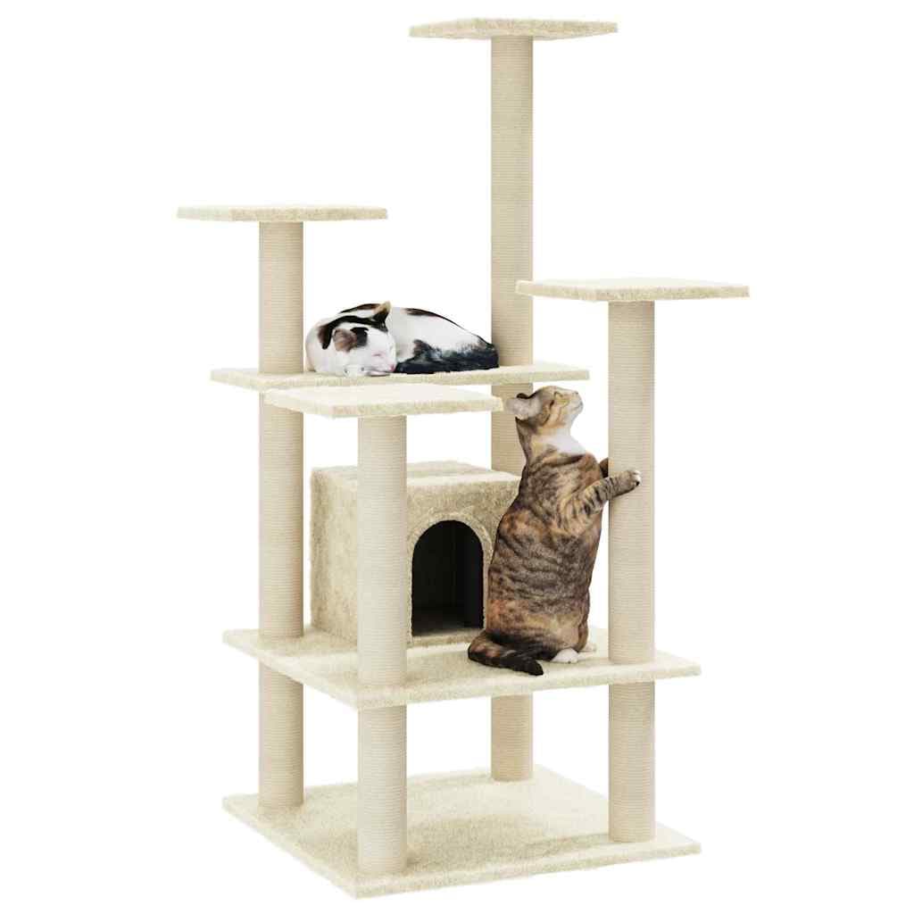 Albero per Gatti con Pali Tiragraffi in Sisal Crema 110 cm — miniatura 3 di 8