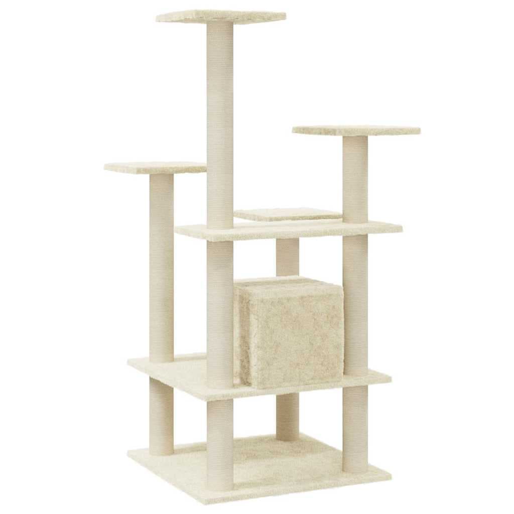 Albero per Gatti con Pali Tiragraffi in Sisal Crema 110 cm — miniatura 5 di 8