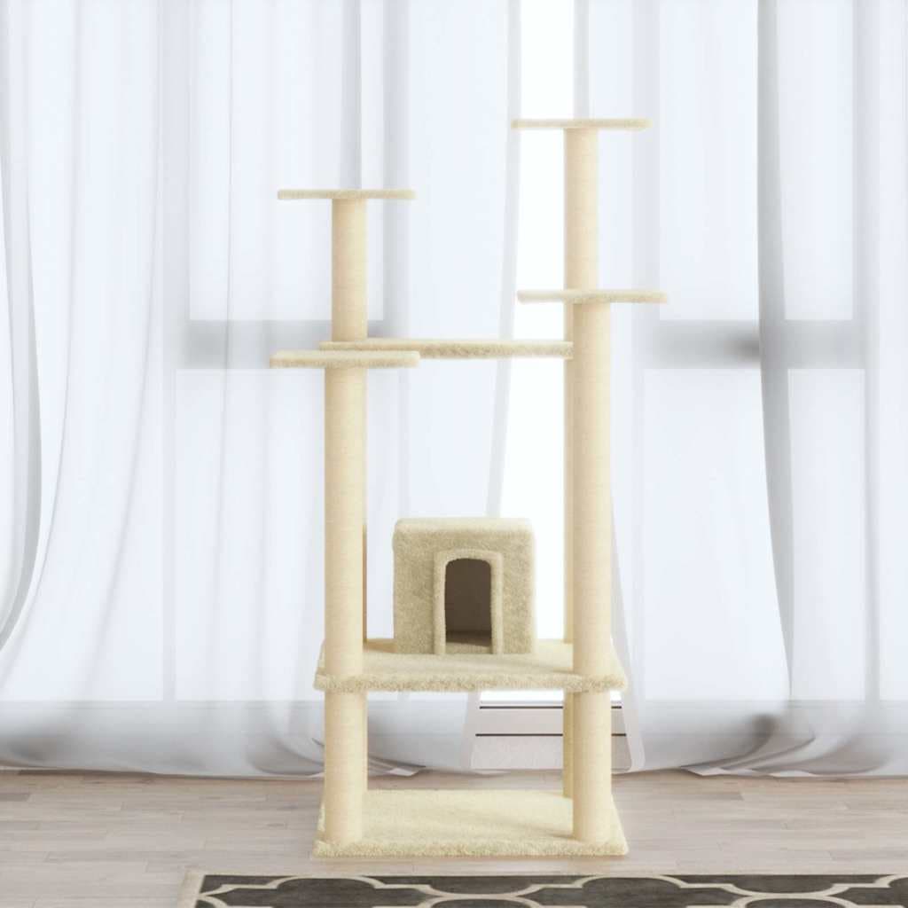 Albero per Gatti con Pali Tiragraffi in Sisal Crema 110 cm — miniatura 1 di 8