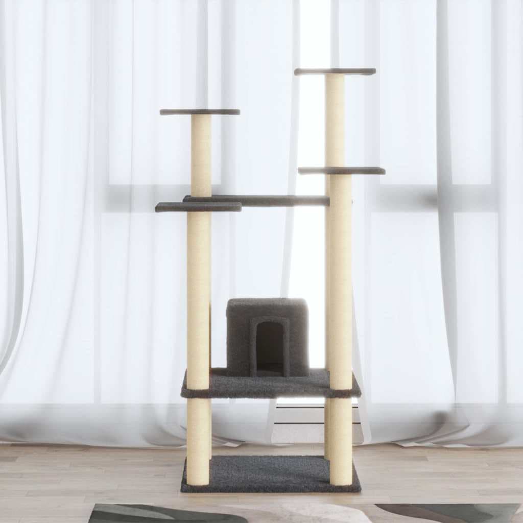 Albero per Gatti con Tiragraffi in Sisal Grigio Scuro 110 cm — miniatura 1 di 8