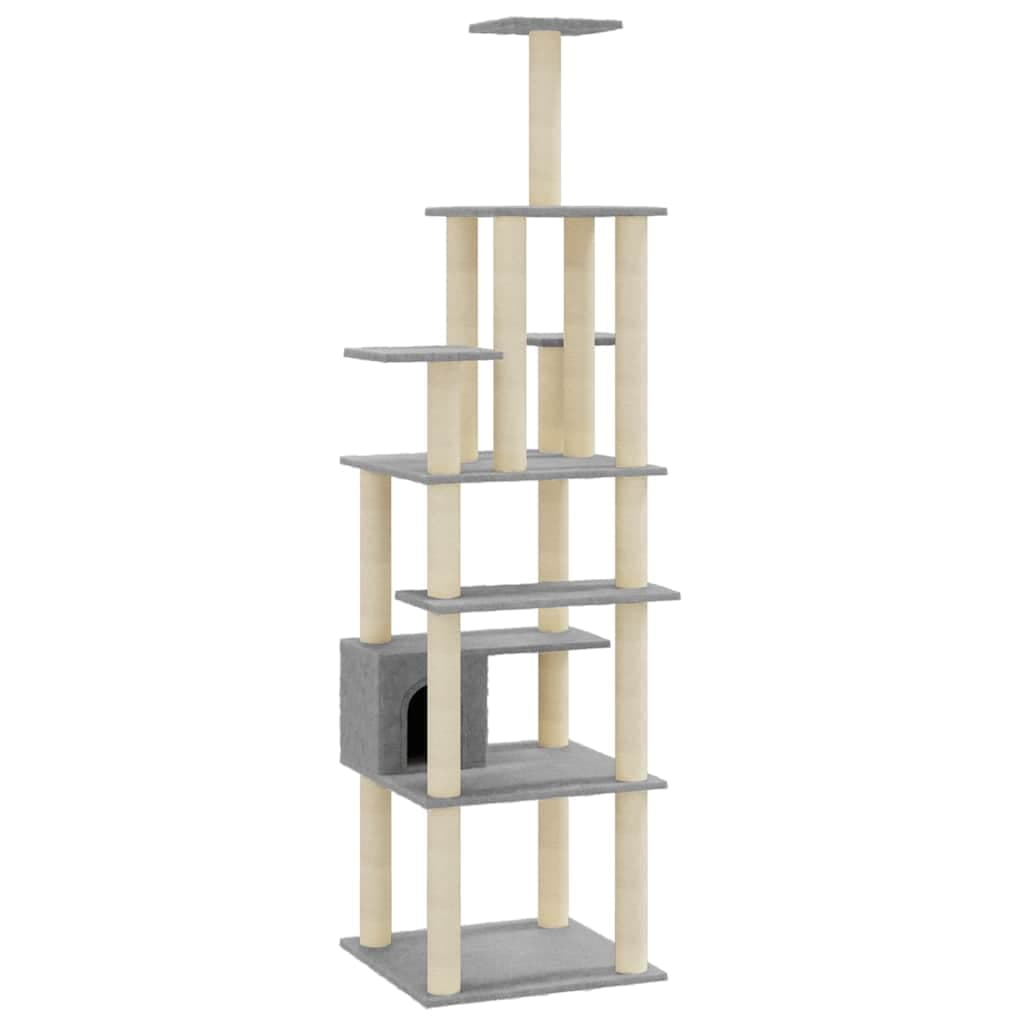 Albero per Gatti con Tiragraffi in Sisal Grigio Chiaro 183 cm — miniatura 2 di 8