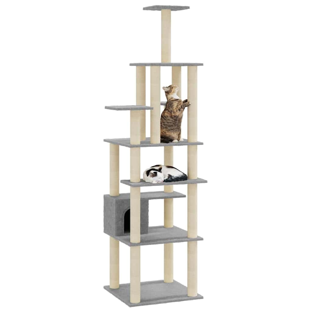 Albero per Gatti con Tiragraffi in Sisal Grigio Chiaro 183 cm — miniatura 3 di 8