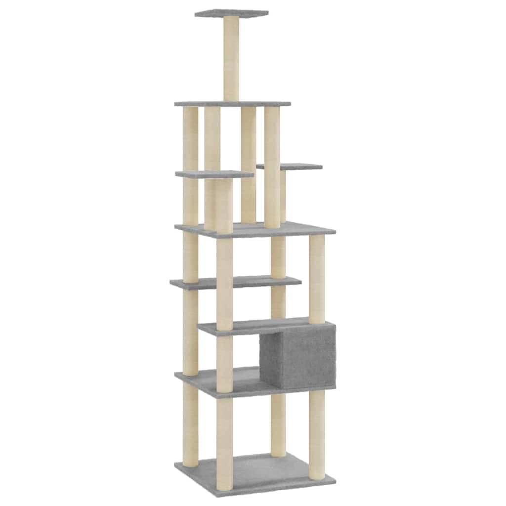 Albero per Gatti con Tiragraffi in Sisal Grigio Chiaro 183 cm — miniatura 5 di 8