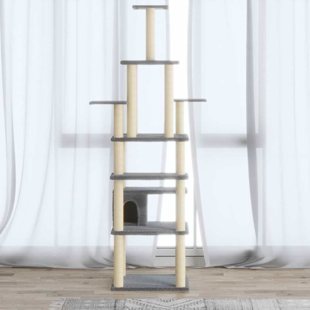 Albero per Gatti con Tiragraffi in Sisal Grigio Chiaro 183 cm — miniatura 1 di 8