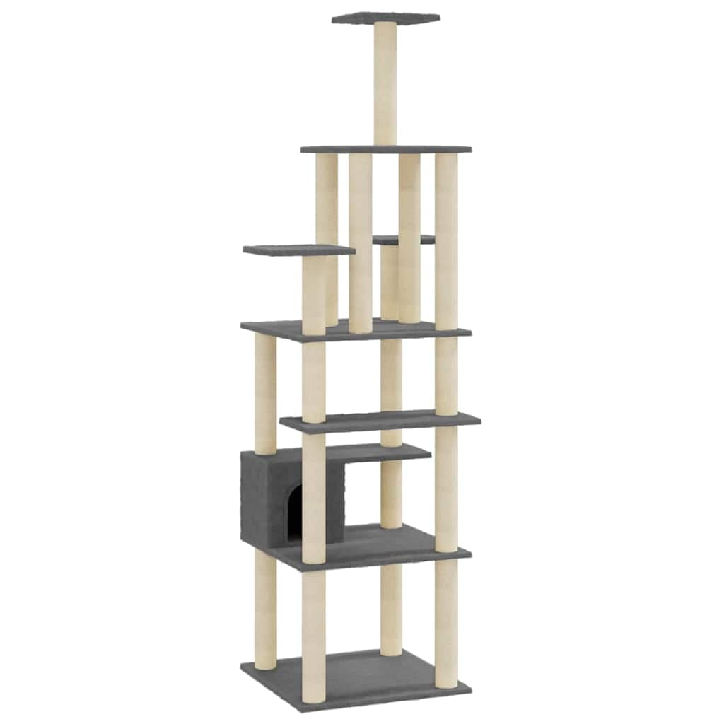 Albero per Gatti con Tiragraffi in Sisal Grigio Scuro 183 cm — miniatura 2 di 8