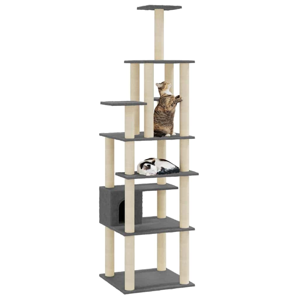 Albero per Gatti con Tiragraffi in Sisal Grigio Scuro 183 cm — miniatura 3 di 8