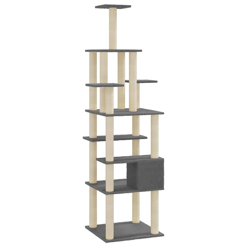 Albero per Gatti con Tiragraffi in Sisal Grigio Scuro 183 cm — miniatura 5 di 8