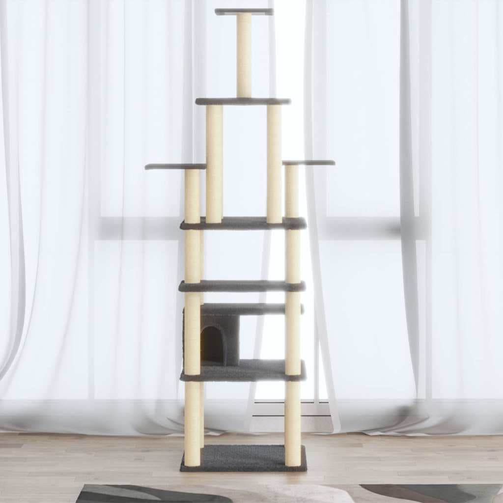 Albero per Gatti con Tiragraffi in Sisal Grigio Scuro 183 cm — miniatura 1 di 8