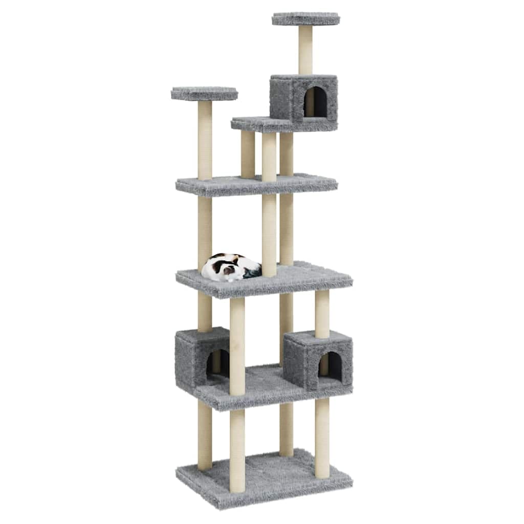 Albero per Gatti con Tiragraffi in Sisal Grigio Chiaro 188 cm — miniatura 3 di 8