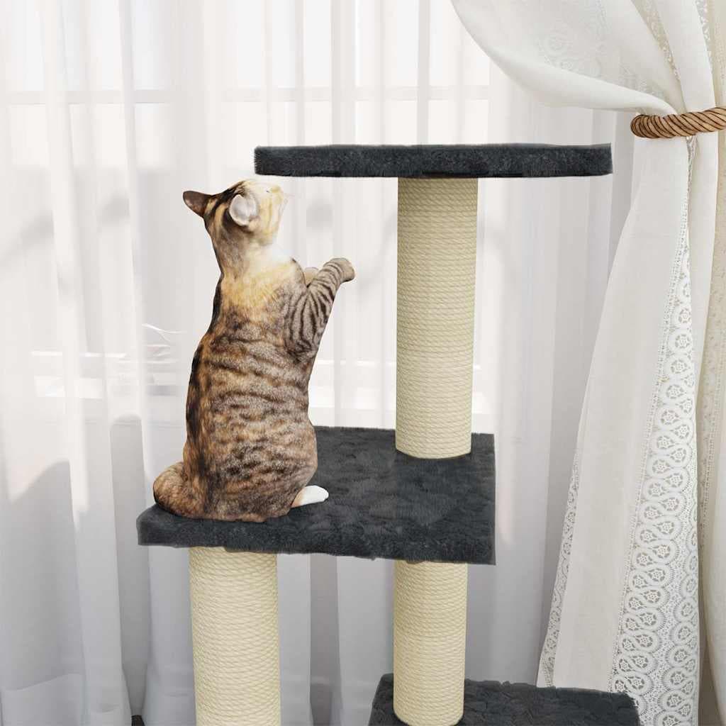 Albero per Gatti con Tiragraffi in Sisal Grigio Scuro 92 cm — miniatura 3 di 9