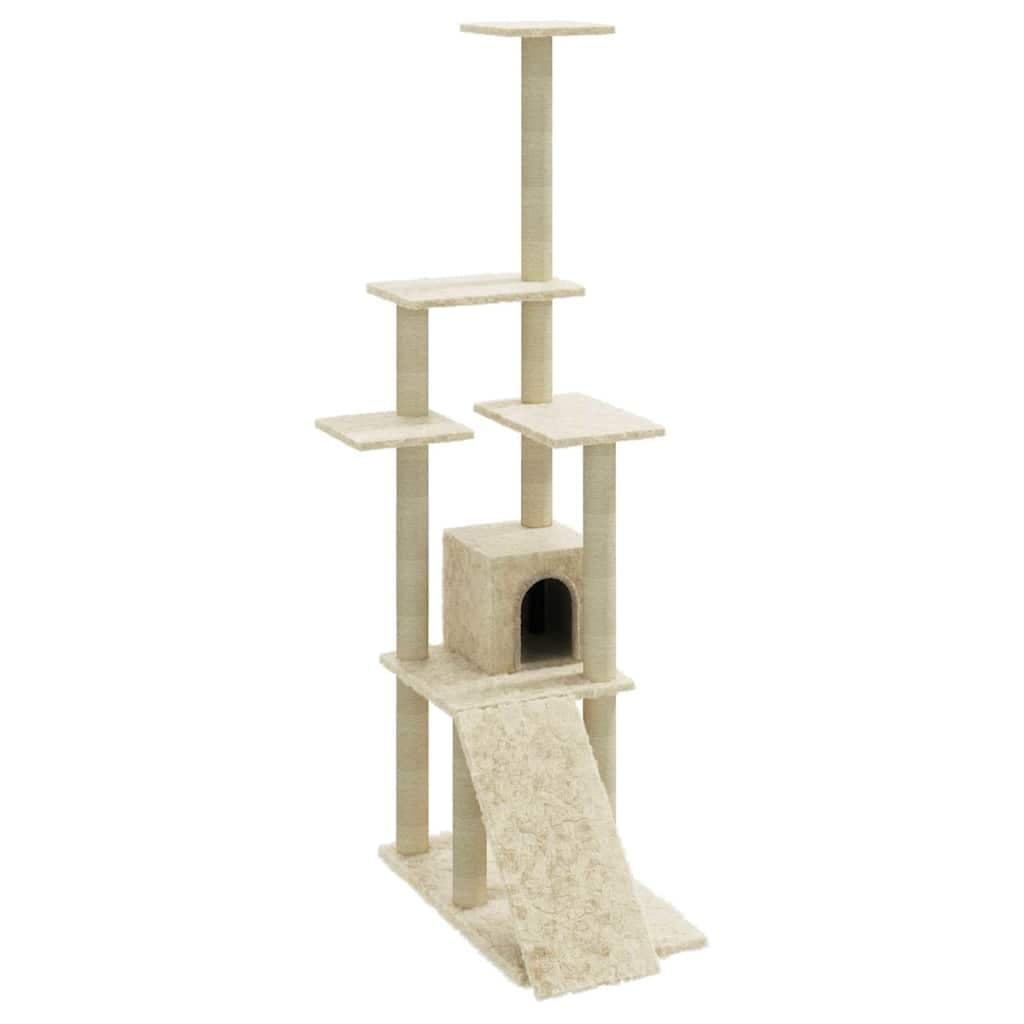 Albero per Gatti con Tiragraffi in Sisal Crema 155 cm — miniatura 2 di 9
