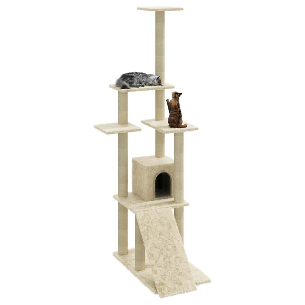 Albero per Gatti con Tiragraffi in Sisal Crema 155 cm — miniatura 3 di 9