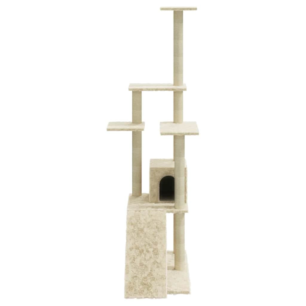 Albero per Gatti con Tiragraffi in Sisal Crema 155 cm — miniatura 4 di 9