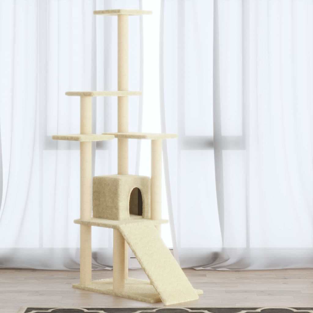 Albero per Gatti con Tiragraffi in Sisal Crema 155 cm — miniatura 1 di 9