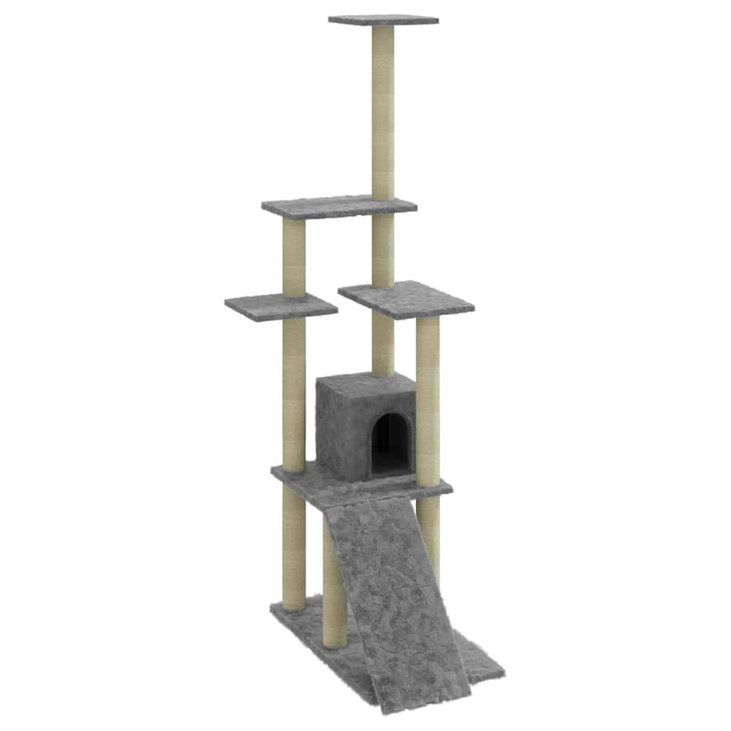 Albero per Gatti con Tiragraffi in Sisal Grigio Chiaro 155 cm — miniatura 2 di 9