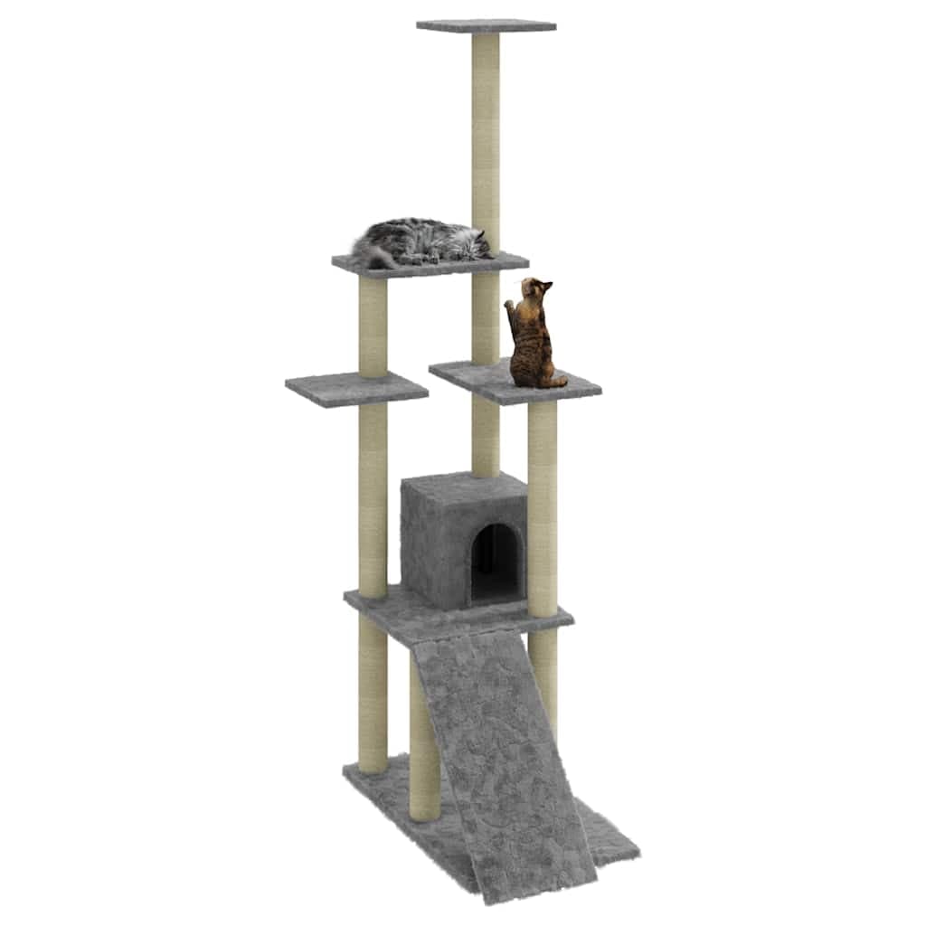 Albero per Gatti con Tiragraffi in Sisal Grigio Chiaro 155 cm — miniatura 3 di 9