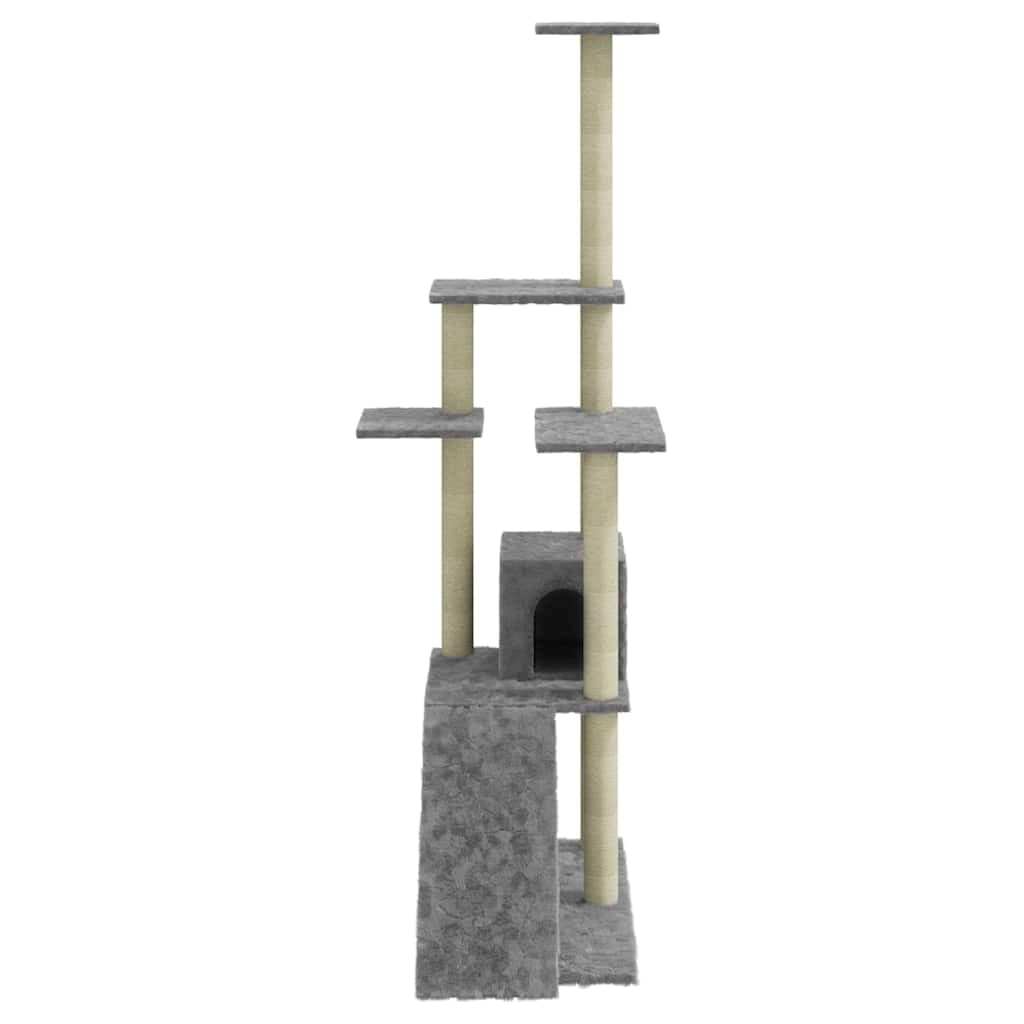 Albero per Gatti con Tiragraffi in Sisal Grigio Chiaro 155 cm — miniatura 4 di 9