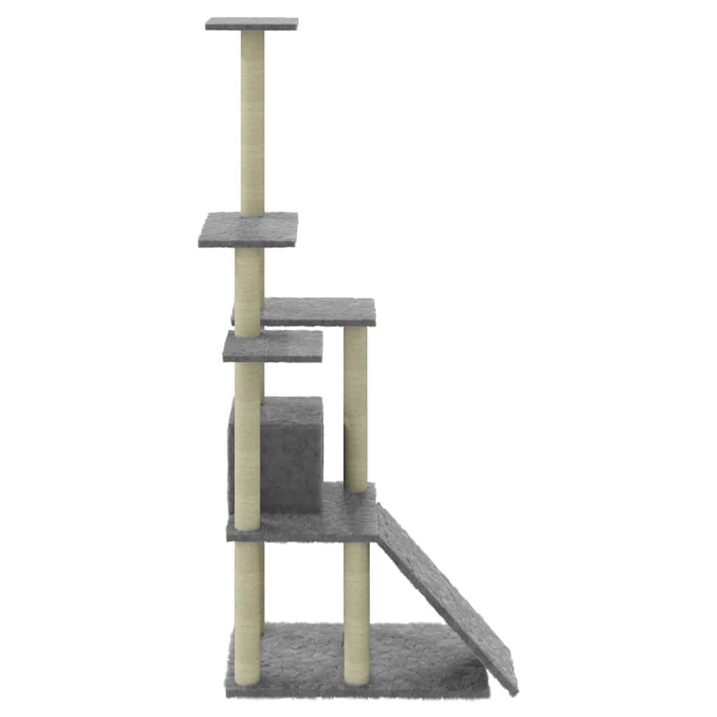 Albero per Gatti con Tiragraffi in Sisal Grigio Chiaro 155 cm — miniatura 5 di 9