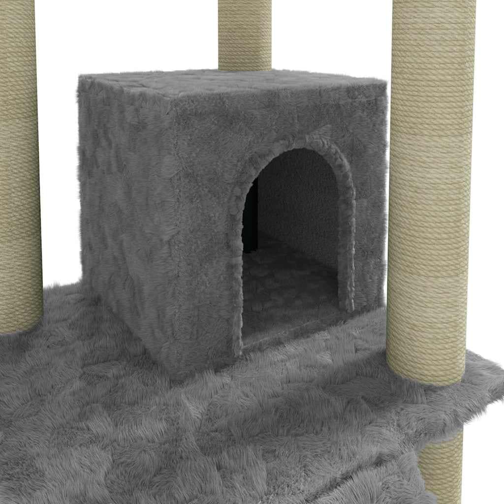 Albero per Gatti con Tiragraffi in Sisal Grigio Chiaro 155 cm — miniatura 6 di 9