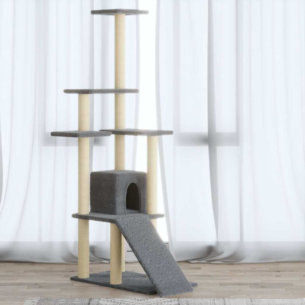 Albero per Gatti con Tiragraffi in Sisal Grigio Chiaro 155 cm — miniatura 1 di 9
