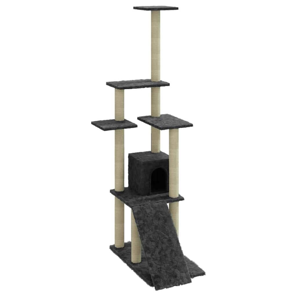 Albero per Gatti con Tiragraffi in Sisal Grigio Scuro 155 cm — miniatura 2 di 9