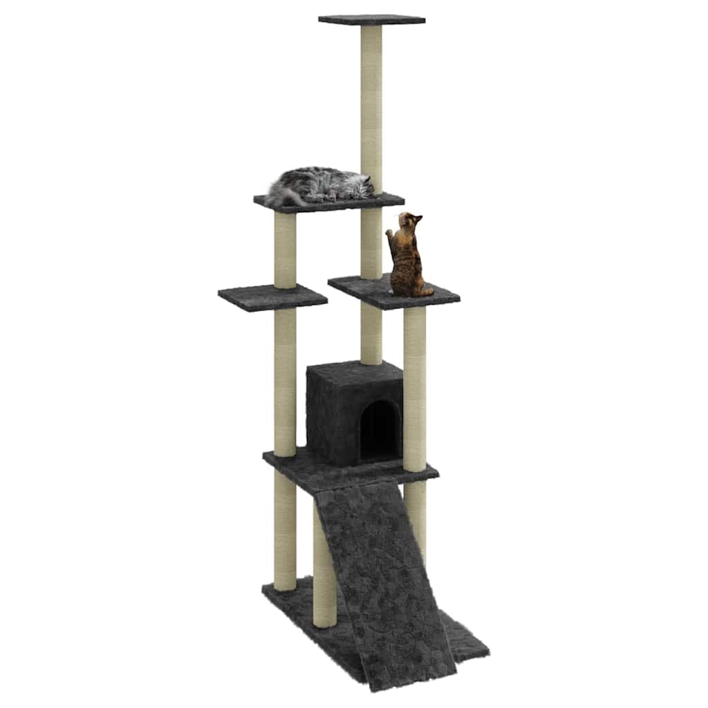 Albero per Gatti con Tiragraffi in Sisal Grigio Scuro 155 cm — miniatura 3 di 9