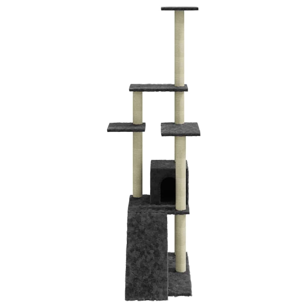 Albero per Gatti con Tiragraffi in Sisal Grigio Scuro 155 cm — miniatura 4 di 9