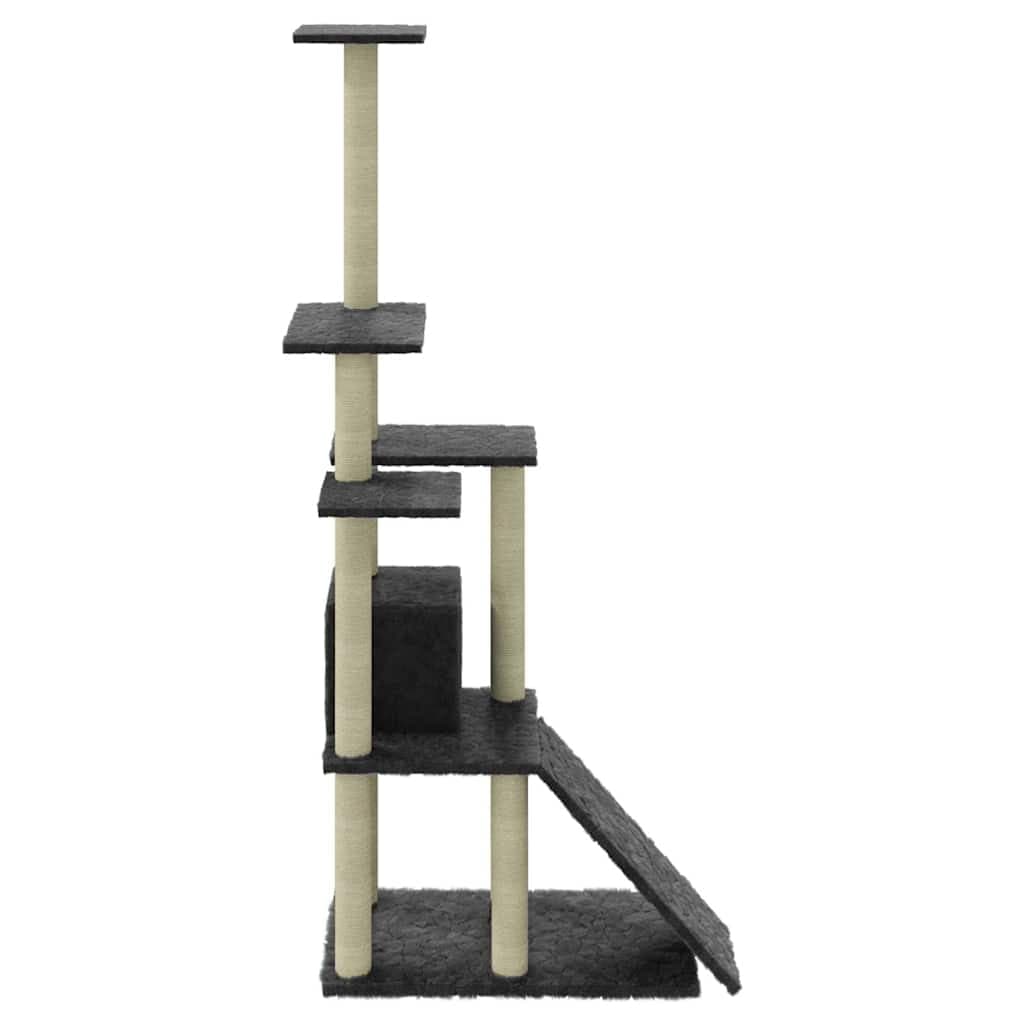 Albero per Gatti con Tiragraffi in Sisal Grigio Scuro 155 cm — miniatura 5 di 9
