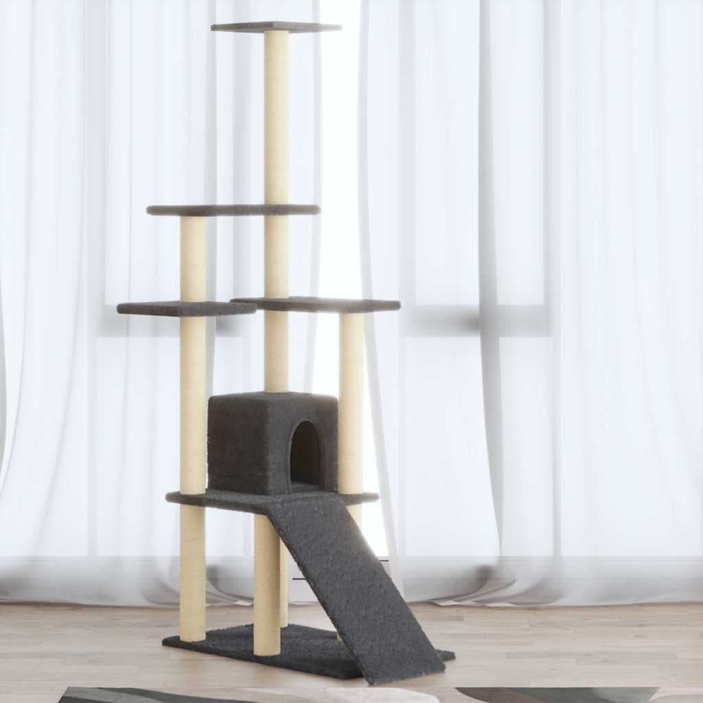 Albero per Gatti con Tiragraffi in Sisal Grigio Scuro 155 cm — miniatura 1 di 9