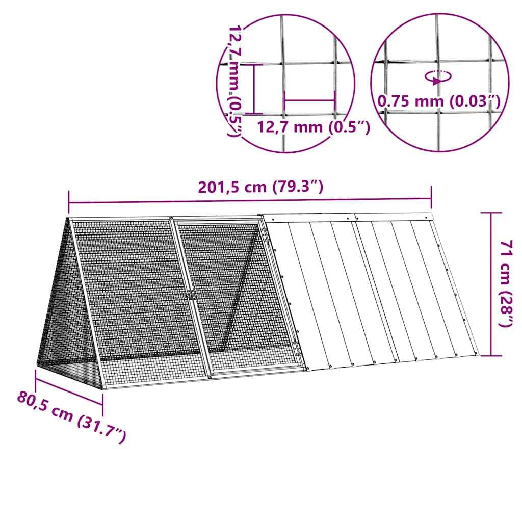 Gabbia per Conigli Antracite 201,5x80,5x71 cm Acciaio Zincato — miniatura 4 di 4