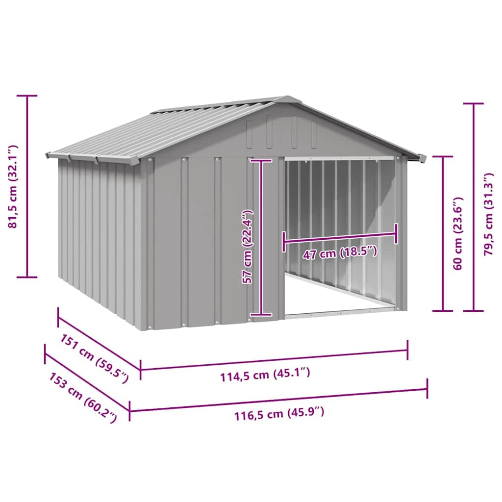 Casetta per Cani grigio 116,5x153x81,5 cm Acciaio Zincato — foto 8 di 9