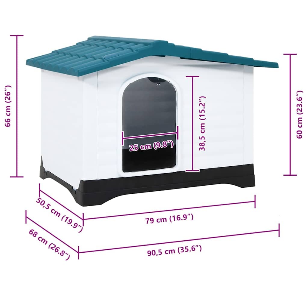 Casetta per Cani Blu 90,5x68x66 cm in Polipropilene — miniatura 6 di 6