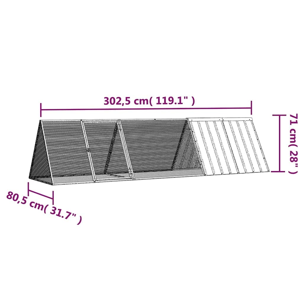 Gabbia per conigli antracite 302,5x80,5x71cm in acciaio zincato — miniatura 4 di 4