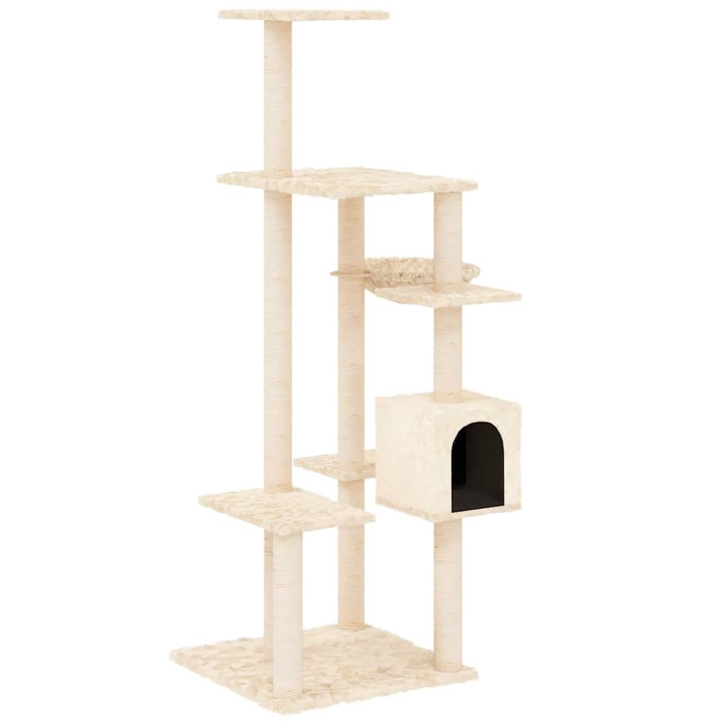 Albero per Gatti con Tiragraffi in Sisal Crema 142 cm — miniatura 2 di 6